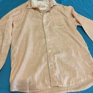 Tommy Bahama Orange and White Casual Button Down Shirt